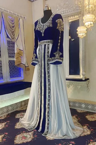 Blue and white wedding arabic caftan