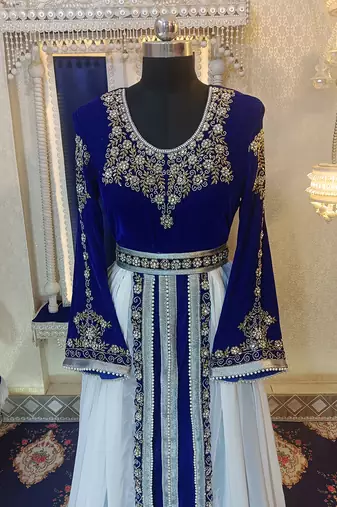 Blue and white wedding arabic caftan