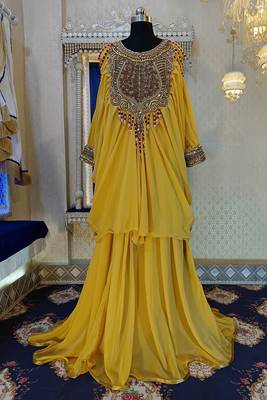 Golden yellow islamic wedding kaftan 1