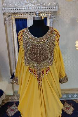 Golden yellow islamic wedding kaftan 3