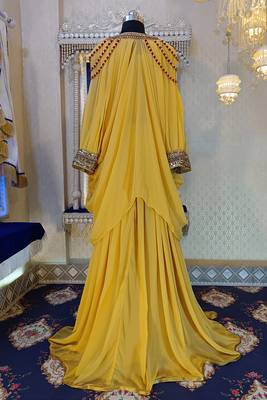 Golden yellow islamic wedding kaftan 4