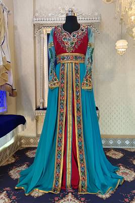 Pink and firozi wedding kaftan 1