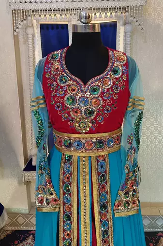 Pink and firozi wedding kaftan