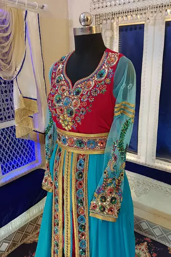 Pink and firozi wedding kaftan