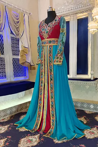 Pink and firozi wedding kaftan