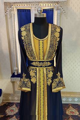 Darkblue islamic designer moroccan kaftan 4