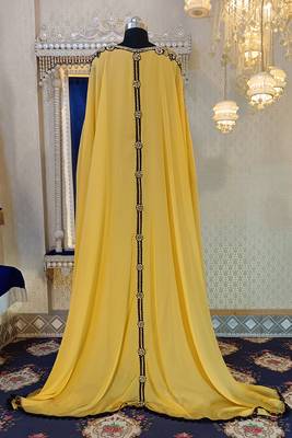 Golden yellow party wear caftan 4