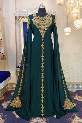 Bottle green wedding arabic moroccan kaftan 1