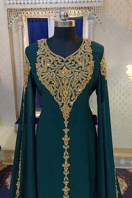 Bottle green wedding arabic moroccan kaftan 2