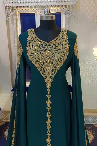 Bottle green wedding arabic moroccan kaftan