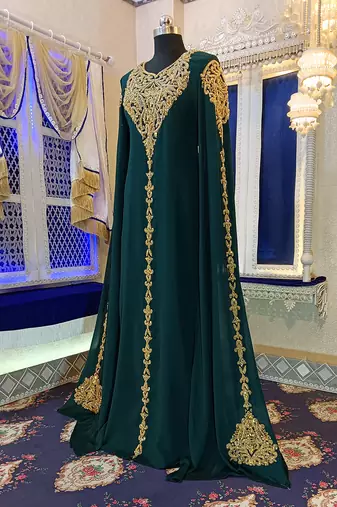 Bottle green wedding arabic moroccan kaftan