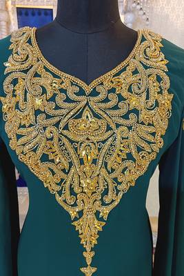 Bottle green wedding arabic moroccan kaftan 4