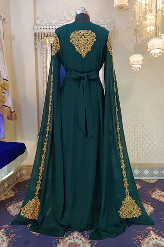 Bottle green wedding arabic moroccan kaftan