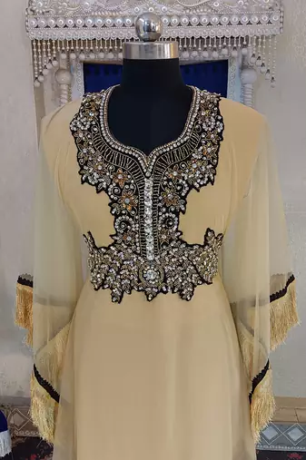 Beige designer islamic party wear takchita kaftan