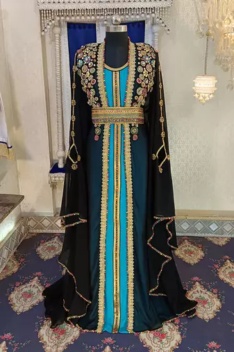 Black and firozi wedding designer caftan