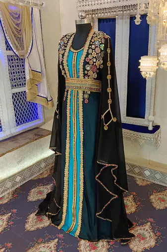 Black and firozi wedding designer caftan