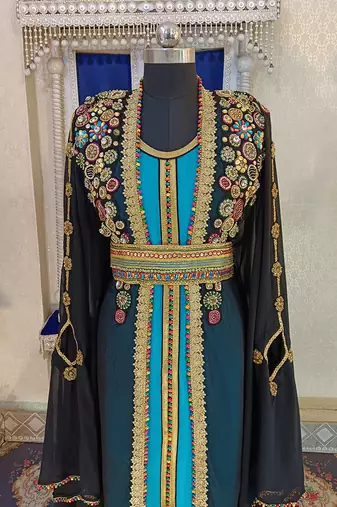 Black and firozi wedding designer caftan