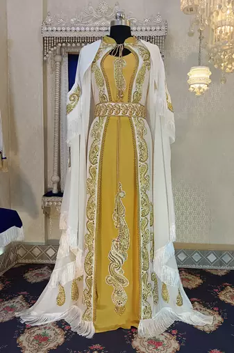 White unique designer wedding party wear moroccan kaftan