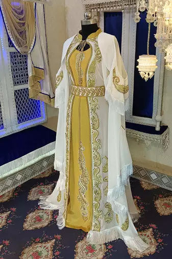 White unique designer wedding party wear moroccan kaftan