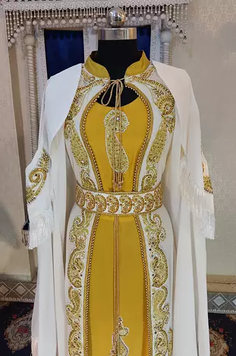 White unique designer wedding party wear moroccan kaftan