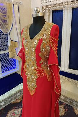 Red designer islamic takchita kaftan 5