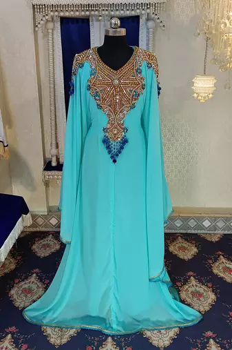 Mint firozi and aquablue islamic designer caftan