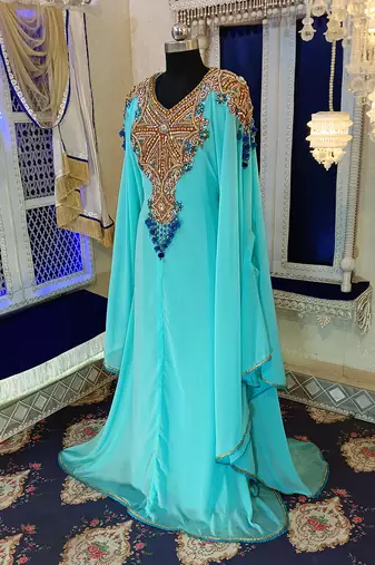 Mint firozi and aquablue islamic designer caftan