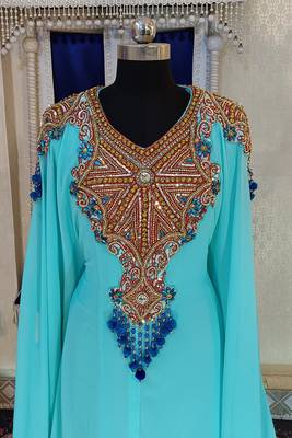 Mint firozi and aquablue islamic designer caftan 4