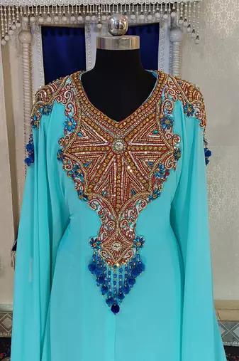 Mint firozi and aquablue islamic designer caftan