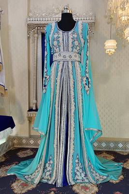 Mint firozi and blue wedding moroccan caftan 1
