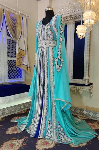 Mint firozi and blue wedding moroccan caftan