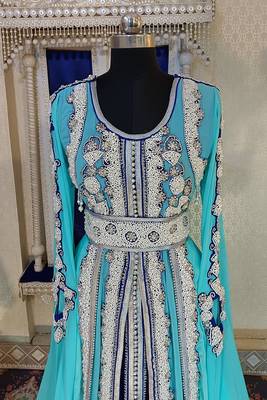 Mint firozi and blue wedding moroccan caftan 3