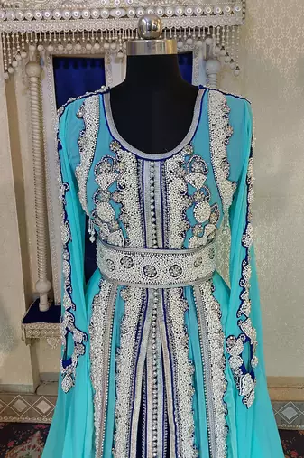 Mint firozi and blue wedding moroccan caftan