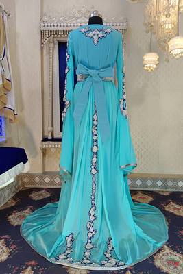 Mint firozi and blue wedding moroccan caftan 4