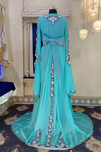 Mint firozi and blue wedding moroccan caftan
