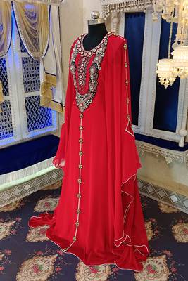 Red unique design islamic takchita caftan 3