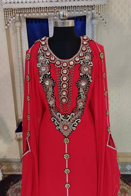 Red unique design islamic takchita caftan 4