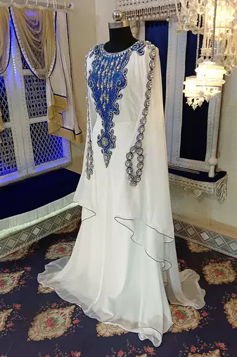 White unique arabic designer moroccan kaftan