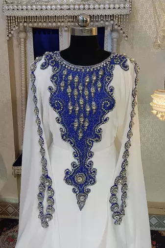 White unique arabic designer moroccan kaftan