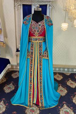 Pink and firozi wedding designer moroccan kaftan 1