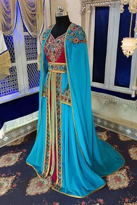 Pink and firozi wedding designer moroccan kaftan 2