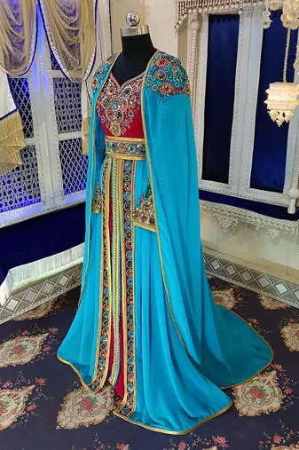 Pink and firozi wedding designer moroccan kaftan