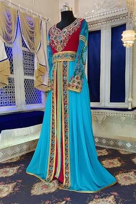 Pink and firozi wedding designer moroccan kaftan 3