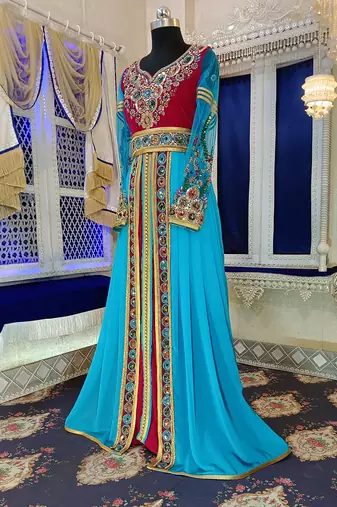 Pink and firozi wedding designer moroccan kaftan