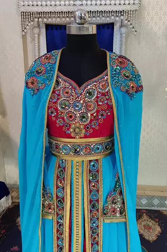 Pink and firozi wedding designer moroccan kaftan