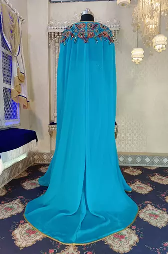 Pink and firozi wedding designer moroccan kaftan