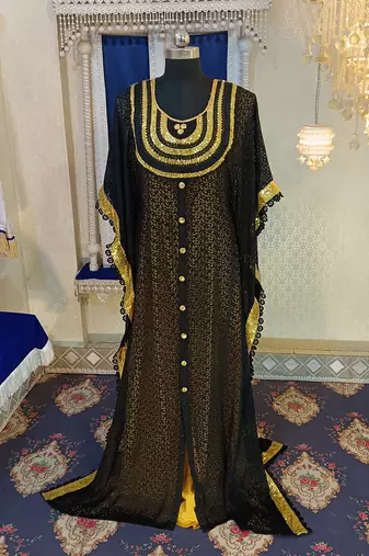 Black and golden yellow designer takchita party wear kaftan