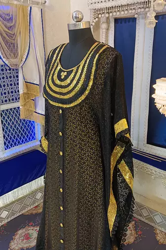 Black and golden yellow designer takchita party wear kaftan