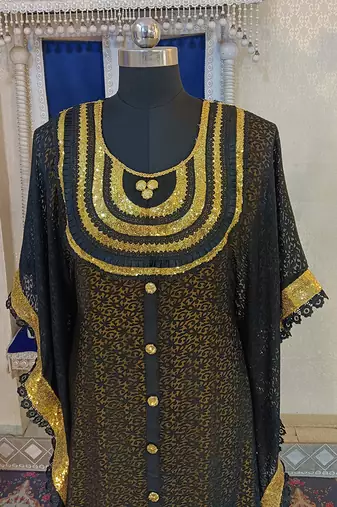 Black and golden yellow designer takchita party wear kaftan