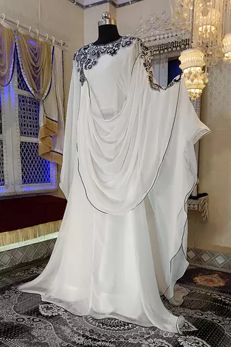 White dubai embroidery kaftan dress